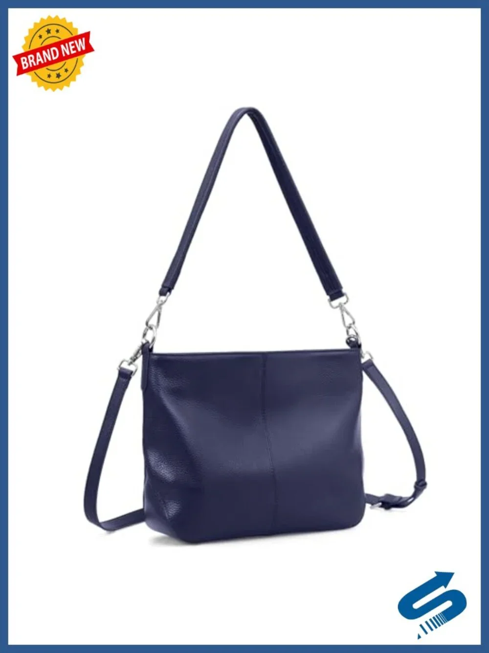 Genuine Leather Crossbody Hobo Bag with 2 Removable Straps